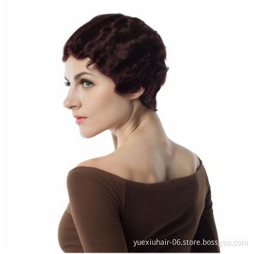 Pixie Cut Short Human Hair Wig Finger Wave For Black Women, Brazilian Virgin Cuticle Aligned Hair Wavy Wig
